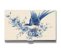 Jubonexis Blue and White Bird Vintage Business Card Holder, Pocket Slim Metal Business Card Case for Women Men