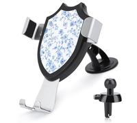 Jubonexis Blue And White Floral Pattern Flower Car Phone Holder Mount Triangle Clip Base Air Vent Cell Phone Car Mount Automotive Accessories for 4-6 Inches Cell Smartphones