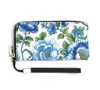 Jubonexis Blue and White Floral Pattern PU Leather Clutch Long Bifold Wallet, Coin Purse Credit Pass Case, Durable Card-Holder Money Storage for Women Men