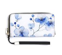 Jubonexis Blue and White Floral PU Leather Clutch Long Bifold Wallet, Coin Purse Credit Pass Case, Durable Card-Holder Money Storage for Women Men