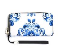 Jubonexis Blue and White Flower Pattern PU Leather Clutch Long Bifold Wallet, Coin Purse Credit Pass Case, Durable Card-Holder Money Storage for Women Men