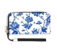 Jubonexis Blue and White Porcelain Pattern PU Leather Clutch Long Bifold Wallet, Coin Purse Credit Pass Case, Durable Card-Holder Money Storage for Women Men