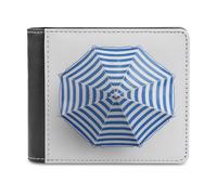 Jubonexis Blue and White Striped Beach Umbrella Soft PU Leather Bifold Wallet, Coin Purse Credit Pass Case, Durable Card-Holder Slim Billfold for Men Woman Money Storage