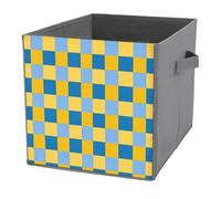 Jubonexis Blue And Yellow Squares Cube Storage Bins Storage Cubes Foldable Decorative Fabric Storage Baskets Home Organizers with Handles for Shelves,Closet, 27x27 CM