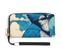 Jubonexis Blue Bird on an Branch PU Leather Clutch Long Bifold Wallet, Coin Purse Credit Pass Case, Durable Card-Holder Money Storage for Women Men