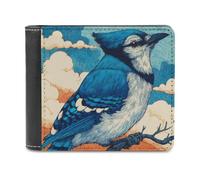 Jubonexis Blue Bird on an Branch Soft PU Leather Bifold Wallet, Coin Purse Credit Pass Case, Durable Card-Holder Slim Billfold for Men Woman Money Storage