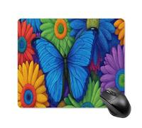 Jubonexis Blue Butterfly with Vibrant Flowers Mouse Pad, Small Office Computer Mouse Pads for Desk Laptop with Non-Slip Rubber Base Mouse Mat, Gaming Mouse Pads