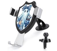 Jubonexis Blue Denim Ghost Pumpkin Bucket Bow Car Phone Holder Mount Triangle Clip Base Air Vent Cell Phone Car Mount Automotive Accessories for 4-6 Inches Cell Smartphones