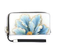 Jubonexis Blue Fantasy Flower with Gold Edges PU Leather Clutch Long Bifold Wallet, Coin Purse Credit Pass Case, Durable Card-Holder Money Storage for Women Men