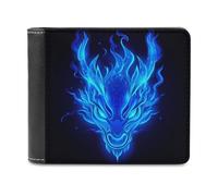 Jubonexis Blue Fire Dragon Head Soft PU Leather Bifold Wallet, Coin Purse Credit Pass Case, Durable Card-Holder Slim Billfold for Men Woman Money Storage