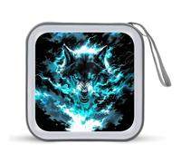 Jubonexis Blue Fire Wolf with Glowing Eyes CD Case DVD Storage Case Portable
