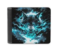 Jubonexis Blue Fire Wolf with Glowing Eyes Soft PU Leather Bifold Wallet, Coin Purse Credit Pass Case, Durable Card-Holder Slim Billfold for Men Woman Money Storage