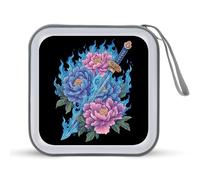 Jubonexis Blue Flames Katana Peony Flowers CD Case DVD Storage Case Portable