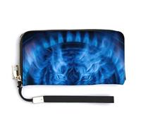 Jubonexis Blue Flames Tiger Gas Burning Cooktop PU Leather Clutch Long Bifold Wallet, Coin Purse Credit Pass Case, Durable Card-Holder Money Storage for Women Men