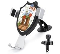 Jubonexis Blue Flower Red Poppies Brown Military Boots Car Phone Holder Mount Triangle Clip Base Air Vent Cell Phone Car Mount Automotive Accessories for 4-6 Inches Cell Smartphones