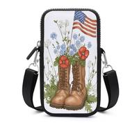 Jubonexis Blue Flower Red Poppies Brown Military Boots Crossbody Mobile Phone Bag Smartphone Bag With Adjustable Strap