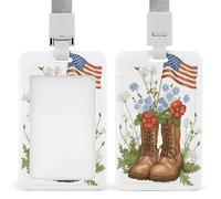 Jubonexis Blue Flower Red Poppies Brown Military Boots ID Badge Holder Retractable Clip Card Holder Card Protector Name Badge Name Tag for Work Office Doctor Nurse