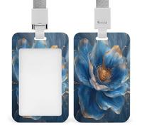 Jubonexis Blue Flower with Metallic Gold Abstract ID Badge Holder Retractable Clip Card Holder Card Protector Name Badge Name Tag for Work Office Doctor Nurse