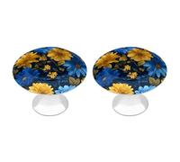 Jubonexis Blue Flowers Yellow Sunflowers Watercolor Round Drawer Cabinet Knobs Handles with Screws,2 Pcs, Drawer Dresser Knob Pulls Decor for Wardrobe Cupboard Home Office Kitchen