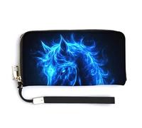 Jubonexis Blue Glowing Horse Head PU Leather Clutch Long Bifold Wallet, Coin Purse Credit Pass Case, Durable Card-Holder Money Storage for Women Men