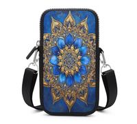 Jubonexis Blue Golden Mandala Flower Crossbody Mobile Phone Bag Smartphone Bag With Adjustable Strap