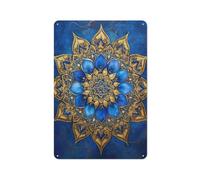 Jubonexis Blue Golden Mandala Flower Tin Metal Signs Wall Art Decorations for Bar Pub Club Cafe Room Farmhouse White 30x20cm