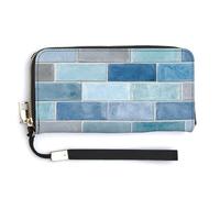 Jubonexis Blue-Gray Running Bond Wall Tiles Pattern PU Leather Clutch Long Bifold Wallet, Coin Purse Credit Pass Case, Durable Card-Holder Money Storage for Women Men