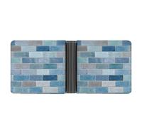 Jubonexis Blue-Gray Running Bond Wall Tiles Pattern Soft PU Leather Bifold Wallet, Coin Purse Credit Pass Case, Durable Card-Holder Slim Billfold for Men Woman Money Storage