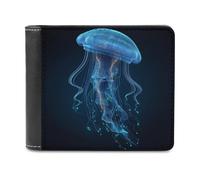 Jubonexis Blue Green Jellyfish with Tentacles Soft PU Leather Bifold Wallet, Coin Purse Credit Pass Case, Durable Card-Holder Slim Billfold for Men Woman Money Storage
