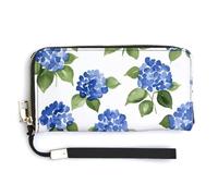 Jubonexis Blue Hydrangeas PU Leather Clutch Long Bifold Wallet, Coin Purse Credit Pass Case, Durable Card-Holder Money Storage for Women Men