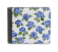 Jubonexis Blue Hydrangeas Soft PU Leather Bifold Wallet, Coin Purse Credit Pass Case, Durable Card-Holder Slim Billfold for Men Woman Money Storage