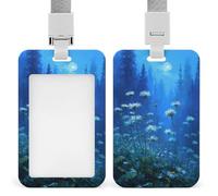 Jubonexis Blue Night with Moonlight Tall Wildflowers ID Badge Holder Retractable Clip Card Holder Card Protector Name Badge Name Tag for Work Office Doctor Nurse