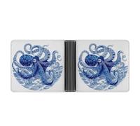 Jubonexis Blue Octopus Japanese Art Soft PU Leather Bifold Wallet, Coin Purse Credit Pass Case, Durable Card-Holder Slim Billfold for Men Woman Money Storage