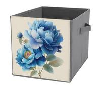 Jubonexis Blue Peony Flower Bouquet Cube Storage Bins Storage Cubes Foldable Decorative Fabric Storage Baskets Home Organizers with Handles for Shelves,Closet, 27x27 CM