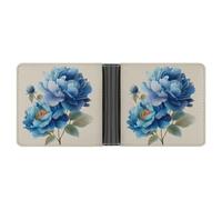 Jubonexis Blue Peony Flower Bouquet Soft PU Leather Bifold Wallet, Coin Purse Credit Pass Case, Durable Card-Holder Slim Billfold for Men Woman Money Storage