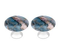 Jubonexis Blue Pink Marble Stone Texture Pattern Round Drawer Cabinet Knobs Handles with Screws,2 Pcs, Drawer Dresser Knob Pulls Decor for Wardrobe Cupboard Home Office Kitchen
