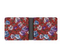 Jubonexis Blue Purple and White Flowers Minimal Soft PU Leather Bifold Wallet, Coin Purse Credit Pass Case, Durable Card-Holder Slim Billfold for Men Woman Money Storage