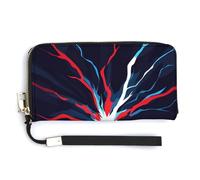 Jubonexis Blue Red White Lightning PU Leather Clutch Long Bifold Wallet, Coin Purse Credit Pass Case, Durable Card-Holder Money Storage for Women Men