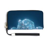 Jubonexis Blue Rhinestone Cowboy Hat 80s Disco PU Leather Clutch Long Bifold Wallet, Coin Purse Credit Pass Case, Durable Card-Holder Money Storage for Women Men