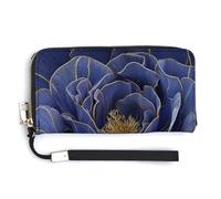Jubonexis Blue Rose with Gold Lines PU Leather Clutch Long Bifold Wallet, Coin Purse Credit Pass Case, Durable Card-Holder Money Storage for Women Men