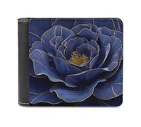 Jubonexis Blue Rose with Gold Lines Soft PU Leather Bifold Wallet, Coin Purse Credit Pass Case, Durable Card-Holder Slim Billfold for Men Woman Money Storage