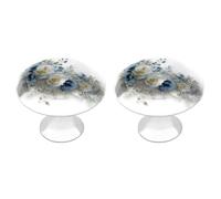 Jubonexis Blue Roses Silver and White Foliage Round Drawer Cabinet Knobs Handles with Screws,2 Pcs, Drawer Dresser Knob Pulls Decor for Wardrobe Cupboard Home Office Kitchen