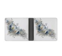 Jubonexis Blue Roses Silver and White Foliage Soft PU Leather Bifold Wallet, Coin Purse Credit Pass Case, Durable Card-Holder Slim Billfold for Men Woman Money Storage