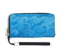 Jubonexis Blue Simple Swirls Ocean Currents PU Leather Clutch Long Bifold Wallet, Coin Purse Credit Pass Case, Durable Card-Holder Money Storage for Women Men