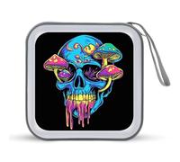 Jubonexis Blue Skull with Colorful Mushrooms CD Case DVD Storage Case Portable