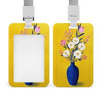Jubonexis Blue Vase with White Daisies ID Badge Holder Retractable Clip Card Holder Card Protector Name Badge Name Tag for Work Office Doctor Nurse