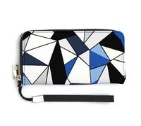 Jubonexis Blue White Abstract Geometric Pattern PU Leather Clutch Long Bifold Wallet, Coin Purse Credit Pass Case, Durable Card-Holder Money Storage for Women Men