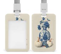 Jubonexis Blue White Chinoiserie Vase Pumpkin ID Badge Holder Retractable Clip Card Holder Card Protector Name Badge Name Tag for Work Office Doctor Nurse