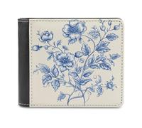 Jubonexis Blue White Floral Branch Leaves Flower Soft PU Leather Bifold Wallet, Coin Purse Credit Pass Case, Durable Card-Holder Slim Billfold for Men Woman Money Storage