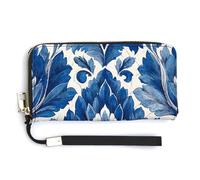 Jubonexis Blue White Flower Pattern PU Leather Clutch Long Bifold Wallet, Coin Purse Credit Pass Case, Durable Card-Holder Money Storage for Women Men
